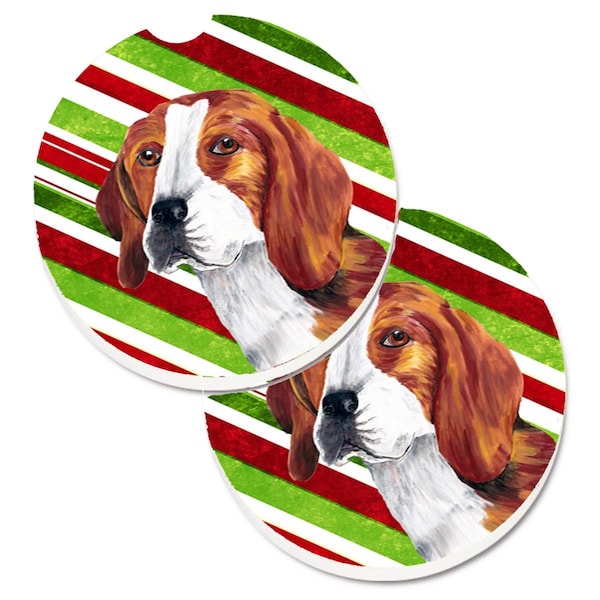 Carolines Treasures Beagle Candy Cane Holiday Christmas Set of 2 Cup Holder Car Coaster SC9329CARC - main